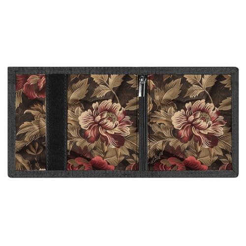 Burgundy And Brown Trifold Wallet, Card Cases And Money Oganizer Thin Stylish Mini Coin Bag with Zipper Coin Pocket Credit for Men And Women4