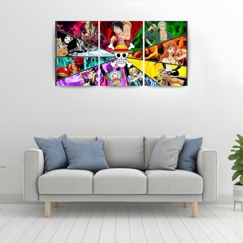 Image of ADRAIL STORE One Piece Anime Manga Poster, One Piece Character Design Wall Poster 3 Panal - A4 Size, 300 GSM, Wall Decor Posters Wall Art For Bedroom, Living room, Office, Dining Room,No Frame (1P-2)