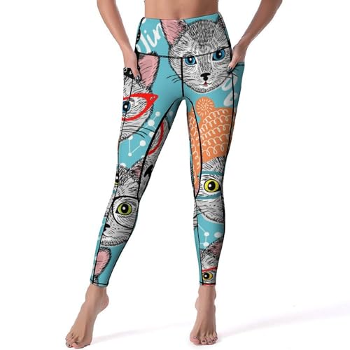 Legging fitness chat en peluche pantalon de sport yoga taille haute jogging gym S