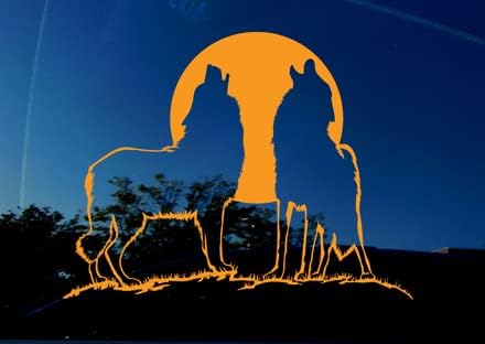 Calcomanía de lobo – Lobos aullantes – Amarillo girasol, tamaño grande 9.5 x 7.2 pulgadas. Adhesivo de ventana de lobo salvaje gris para coche,