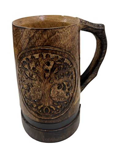 Handmade Mango Wooden Beer Coffee Mugs Wood Dark Natural - Eco-Friendly Wooden Tankard Gift Glass Stein Tea Cup Barrel For Men Women Coffee Viking Mug #TOP1