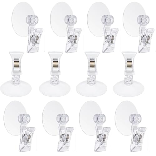 RXKFIGX 12 Pieces Strong Suction Cup Clips Multifunctional Stand Clear Clamps Wall Suction Cup Clips Suction Cup Hook Clip Holder Suction Cup Bulldog Clip Suitable for Glass Bathroom and Car