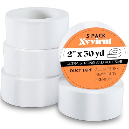 Image of 5 Pack White Duct Tape,Heavy Duty Duct Tape 2 Inch X 30 Yards, No Residue, Waterproof and Tear by Hand, Strong Adhesive for Indoor & Outdoor Repairs