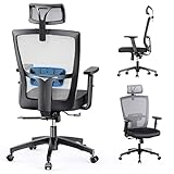 mfavour Silla Oficina Ergonómica Silla Ergonómica Oficina con Reposacabezas/Apoyabrazos/Soporte Lumbar Ajustables Silla Escritorio Ergonomica para Personas Sedentarias, Gris
