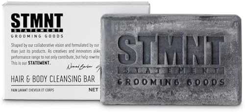 STMNT Statement Grooming Goods Hair & Body Cleansing Bar, SLS/SLES Sulfates Free, Activated Charcoal, Travel Friendly,125 gram