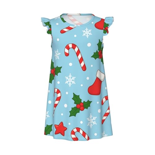 Flutter Sleeve Nightgown Pajama Gown Christmas Candy Cane Pattern Easy Pull-On Sleepwear Nightdress