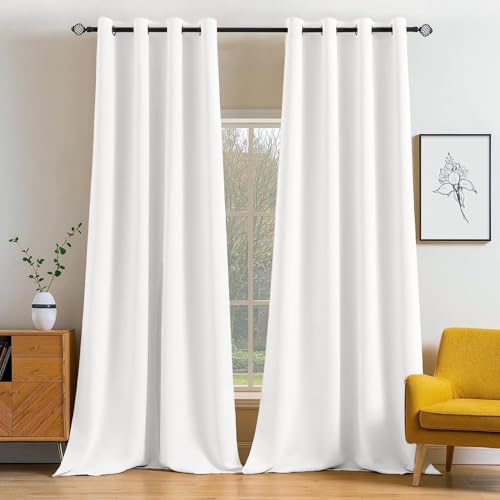 MIULEE Blackout Curtains 96 Inches Long for Bedroom Living Room Thermal Insulated Black Out Drapes Room Darkening Grommet Top Solid Light Blocking Drapery Set of 2 Window Panels Pure White