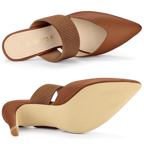 Allegra K Allegra K Women's Pointed Toe Elastic Strap Stiletto Heels Brown Mules 5.5 M US