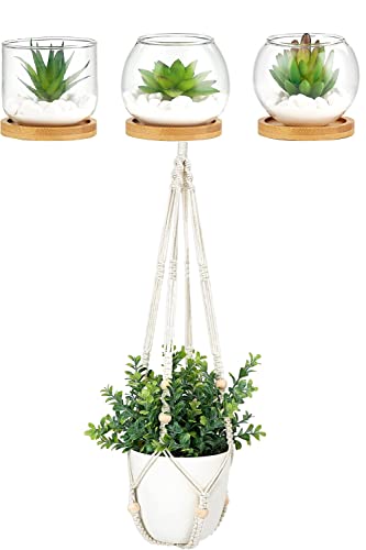 Mkono Fake Hanging Plant With Pot Artificial Succulent In Clear Glass Pot Fake Plants For Home Decor Indoor Faux Green Plant For Bedroom Bathroom Kitchen Office #TOP27