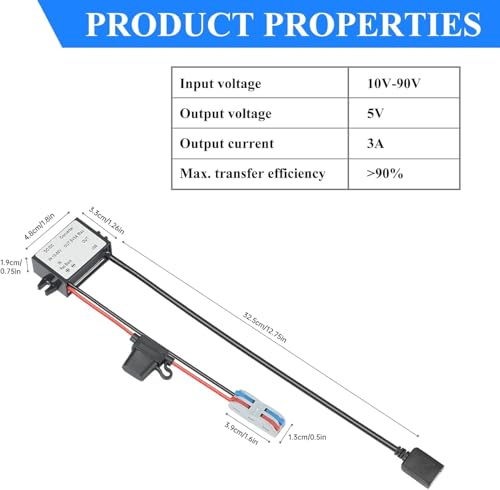 YABOANG DC USB-A Transformer 10-90V to 5V 3A 15W Step Down Converter,Waterproof Buck Transformer Auto Step-down Module for Golf Cart/Electric scooter/Truck- DC Buck Converters - Image 4