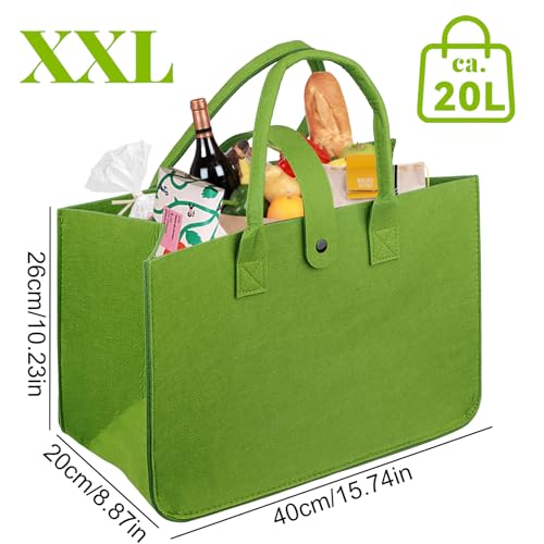 Yegookay XXL Leinkaufskorbe & -Taschen Grün Einkaufskorb Personalisiert Lieblingskorb Alternative Filztasche Shopper Filzbox Shopping Sack für Kaminholz Klappkorb mit Henkel Auto Kofferraum