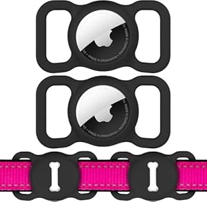 Hundehalsband Halter für AirTag, 2Pack Hund GPS Hülle, Silikon Anti-Lost Haustier Tracker Halsband Wasserdicht Anhänger und Leicht, Kompakte Größe, GPS Schutzhüllen Zubehör Heimtiertracker, Schwarz