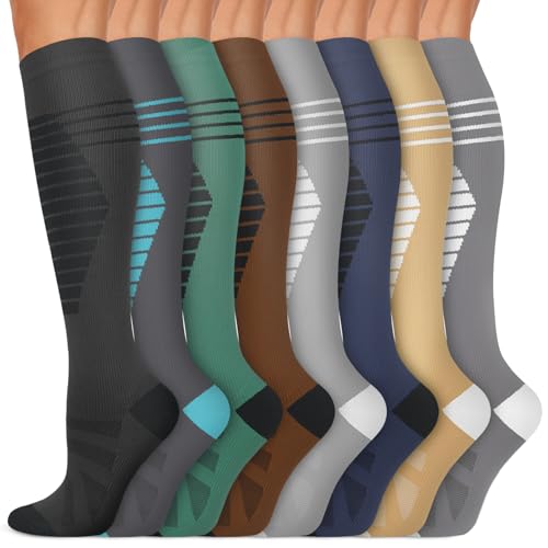 Image of 7 Pack Copper Knee High Compression Socks For Men & Women - Best For Running,Athletic,Medical,Pregnancy and Travel -15-20mmHg
