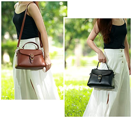 Vintage Vegan Leather Flap Top Handle Bag For Women Light Brown Camel Retro Satchel Casual Purse Simple Shoulder Classic Handbag by SUNLIGHT LEAVES - Image 2