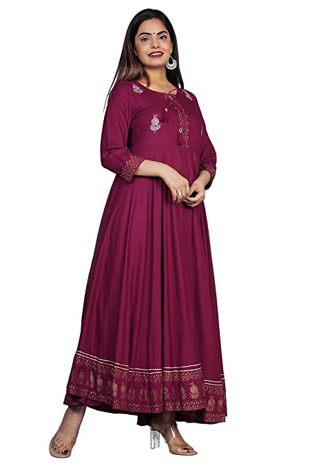 Image of JAYROSH Women's Embroidered Rayon Anarkali Kurta Gown | Flared Kurti for Women & Girls