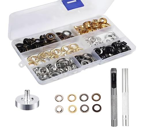 Uskerb 200 Sets Eyelet Punch Kit - 1/4 Inch Grommets for DIY Crafts, Clothing, Curtains, Leather with Storage Box - Durable Metal Eyelet Kit with Easy-to-Use Tools for Beginners and Professionals