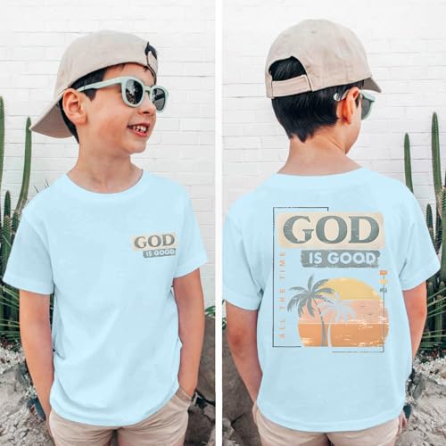 Image of KEEVICI Boys God is Good Shirt Christian Faith Shirts for Kids Jesus Beach Palm Tree Hawaiian Tshirt Graphic Tees Cotton Tops