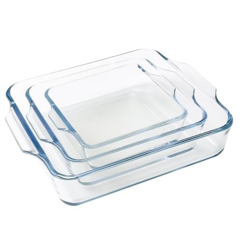 Image of pantrytine 3pcs Square Glass Baking Tray, Oven Dish with Handles