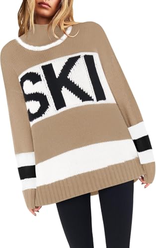 Image of Women Sweaters Warm Ski Print Mockneck Tops Apres Ski Outfit Long Sleeve Christmas Sweater Shirt 2026