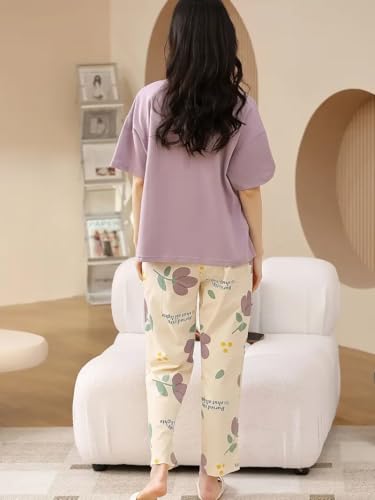 Image of Celary Korean Women's Pyjama Set|Half Sleeve T-Shirt & Printed Pyjama Set for Women|Size:- M to 4XL|Soft Cotton Blend Comfortable Night Suit for Women