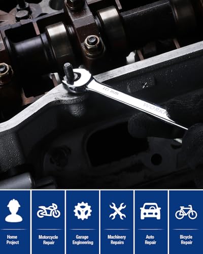 Image of WORKPRO 10 mm Ratcheting Combination Wrench, Mirror Polish Chrome Plating | Premium CR-V Steel, 72-Teeth, 12 Point Design, Metric, For Home Projects, Motorcycle Repair, Garage Work, Plumbing, Machinery