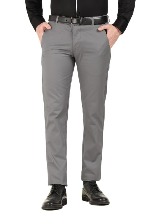 hancock Men Solid Slim Fit Twill Weave Pure Cotton Formal Chino Trousers-picture-48