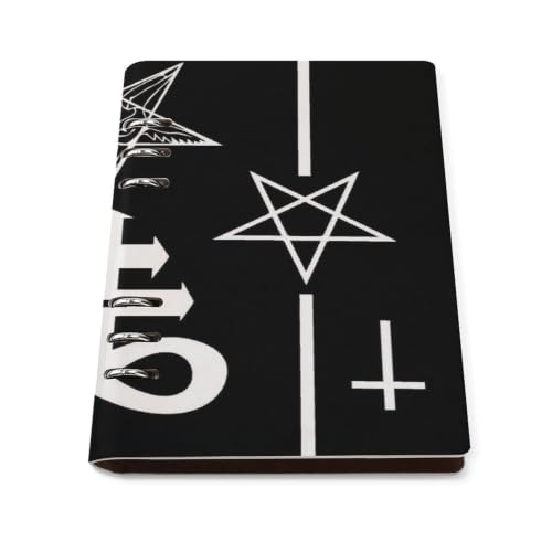 Znwojunay Pentagram with Demon Baphomet Satanic Goat Head Binary Symbol Tattoo Retro PU Leather Ring Binder A4 Detachable Metal Rings Refillable Notebook 90 Sheets Planner for Office Home Work