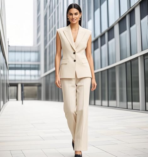 Womens 2 Pcs Outfits Vest and Pants Sleeveless Blazer Tuxedos Set Business Wedding Work4
