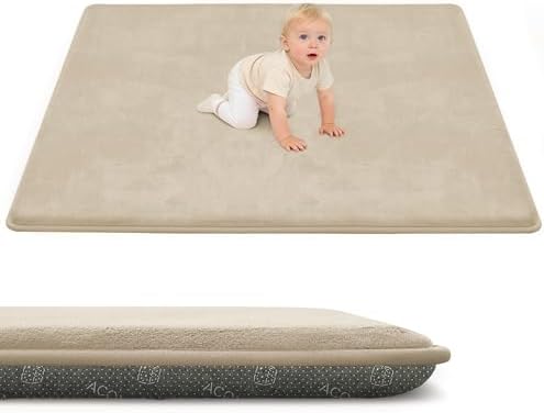 ACOMOPACK Baby Spielmatte, 3cm dick großer rutschfester Kinderteppich,Memory-Schaumstoff samtweiche Krabbelmatte für Bauchlage (Khaki, 150 x 180 cm)