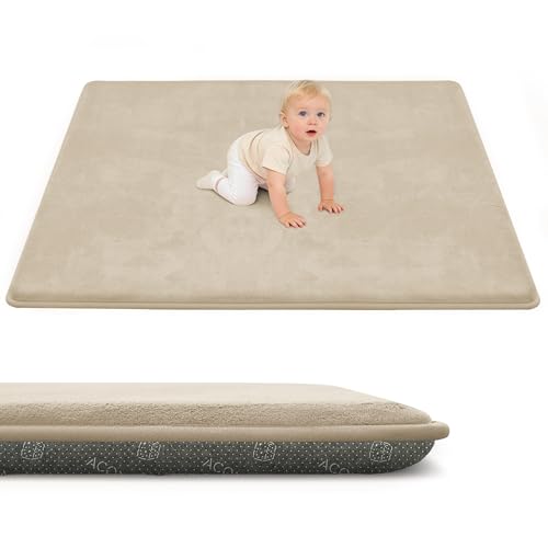 ACOMOPACK Baby Spielmatte 3cm dick großer rutschfester Kinderteppich Memory-Schaumstoff samtweiche Krabbelmatte für Bauchlage (Khaki 150 x 180 cm)