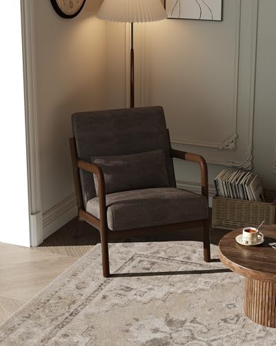 Garvee Mid-Century Modern Accent Chair, Chenille Upholstery, Soli...