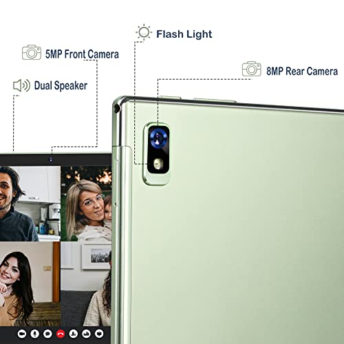 Image of Oangcc Android 13 Tablet 10 Inch 2026, 12GB+128GB+2TB Expand, 8000mAh Battery, Octa-Core, 5MP+8MP Dual Camera, 2.4G /5G WiFi, GPS, 1280x800 IPS, Tablets with Keyboard Mouse & Case - Green