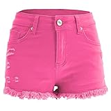 DINGJIUYAN Women's High-Waisted Denim Shorts with Studded, Stretchy Slim-Fit Pink Jeans Shorts for Party & Daily Wear