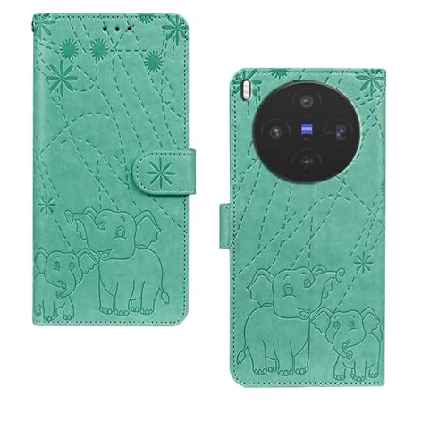 Image of amazon basics Vivo X300 5G Flip Cover | Card Pockets Wallet & Stand | Flip Cover for Vivo X300 5G (Green Elephant)