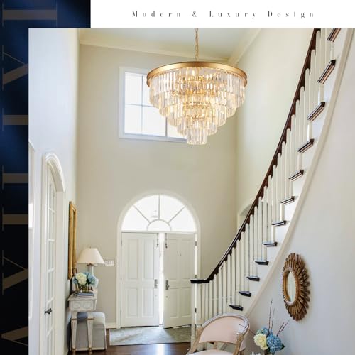 Image of Large Crystal Chandelier 30 inchModern Gold Foyer Chandeliers Light Fixture