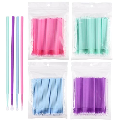 800 Pezzi Micro Pennelli Applicatori Ciglia, Microbrush Extension Ciglia, Microbrush Micro Applicatori a Pennello, per Extension Ciglia Rimozione, Trucco, Nail Art, Pittura(Rosa/Blu/Viola/Verde menta)