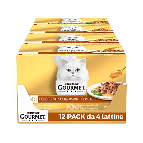 Purina Gourmet Gold Delizie in Salsa Cibo Umido per Gatti con Pollo e Manzo, 48 Lattine da 85 g