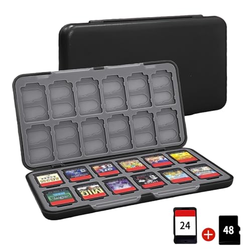 PhyiFlbey Switch 2/Switch/Switc h Lite/OLED �Q�[���J�[�h�P�[�X Switc h�\�t�g24���{Micro SD48�����[ �X�C�b�` �\�t�g�P�[�X �n�[�h�V�F���ی� ���h�~ �ϏՌ� �y�� �h�o �����^�ѕ֗� (24�u