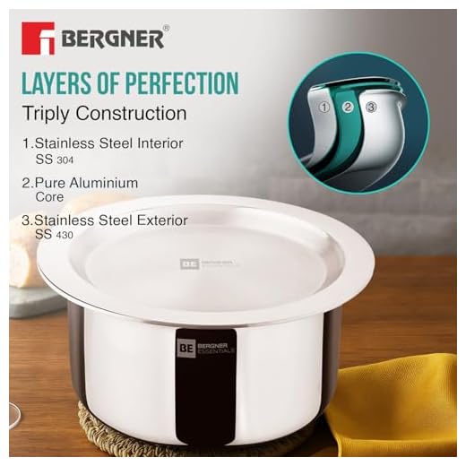 TriPro Triply 3 Pcs Stainless Steel Cookware Happy Set - Tope with Lid 16cm (1.5L) and Teapan 14cm (1L), Even and Faster Heating, Consumes Less Oil, Healthy Cooking - Induction and Gas Stove Ready