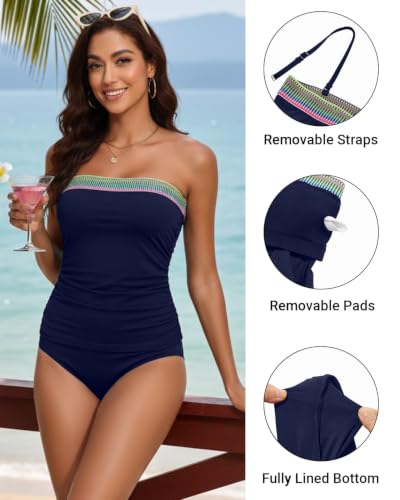 Image of Daci Women Strapless Tankini Tummy Control 2 Piece Bandeau Swimsuit