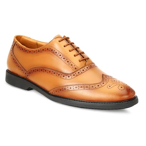 Image of Leatherful Genuine Leather Brogue Shoes for Men | TPR Sole & Nappa Leather Lining | Classic Dress Footwear New