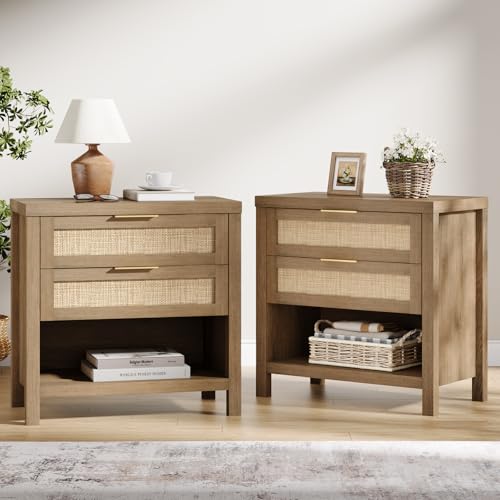 S Set Of 2, Farmhouse Bedside Table With 2 Drawers And Stora