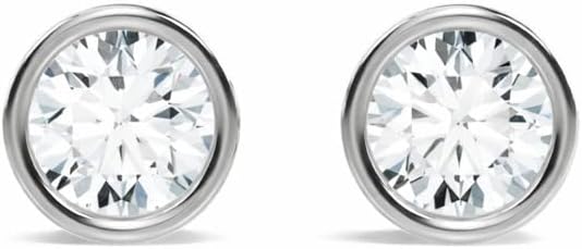 The Diamond Deal Certified 1.00 to 5.00 Carat Brilliant Lab-Grown Round Diamond Bezel Setting Stud Earrings in 14k Yellow or White Gold With Screw Back Closure