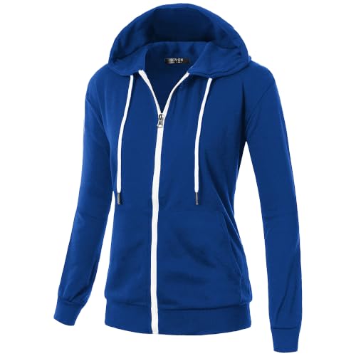 Image of GIVON Womens Casual Zip Up Hoodie Cotton Blend Soft Fabric Basic Layering Hooded Jacket with Kangaroo Pocket