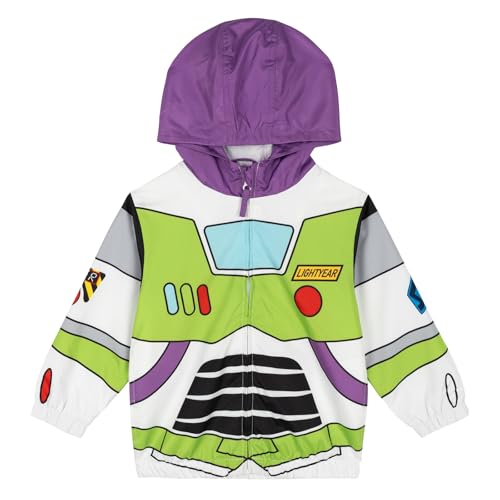 Disney Toy Story Buzz Lightyear Toddler Boys Zip Up Cosplay Windbreaker Jacket White/Green/Purple 4T