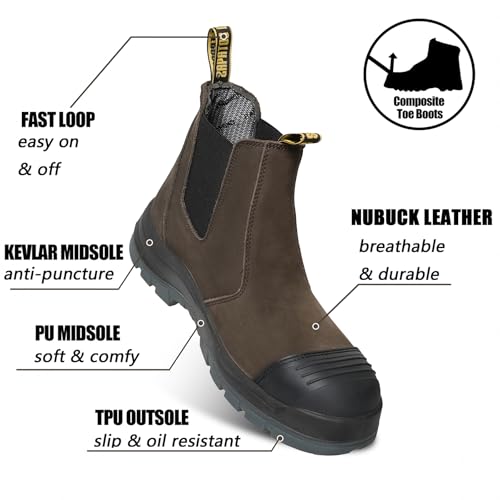 Image of Men's Slip On Soft /Composite Toe Slip Resistant Waterproof Puncture-proof Work Boots