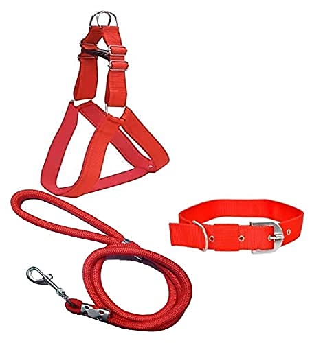 Image of Combo Pack of Padded Chest Belt, Collar and Rope for Your Pet Dogs (Small (0.75 inch), Red)