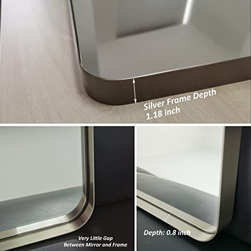 ODDSAN 36x 36 Square Silver Brushed Mirror for Bathroom, Modern Vanity Mirror with Metal Frame, Rounded Corner Wall Mirror, Shatterproof (Horizontal/Vertical) by ODDSAN - Image 3