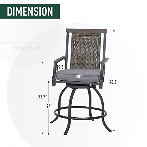 Phi Villa Outdoor Swivel Bar Stools (24" Seat Height) With Rattan Backrest And Wood-Like Armrest Set Of 6, Counter Height Patio Chair With 3.5" Padded Grey Cushion,All Weather For Garden,Yard,Lawn #TOP5