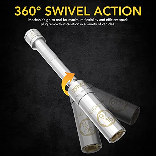 Lexivon 9/16-Inch Spark Plug Swivel Socket, 3/8" Drive X 6" Total Length | Enhanced Magnetic Design With Thin Wall Socket, Cr-V Steel (Lx-Ssps9166) #TOP1